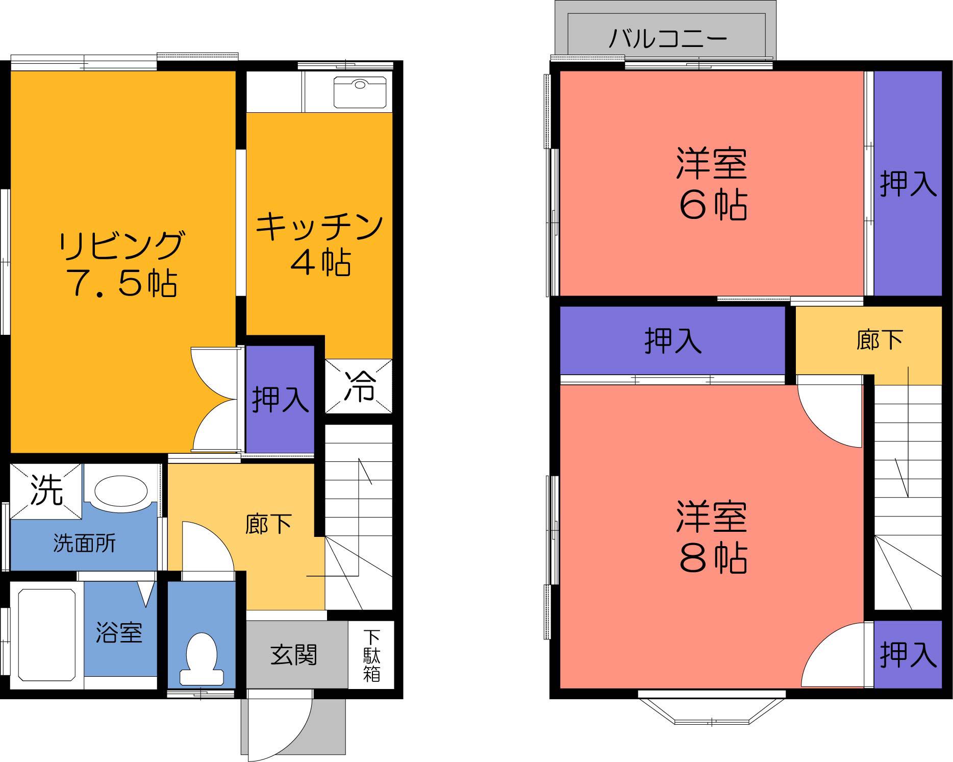 ガーデンコーポ富士見A(2LDK/2階)の間取り写真