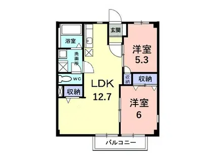 ヒルズ梨ヶ丘I(2LDK/2階)の間取り写真