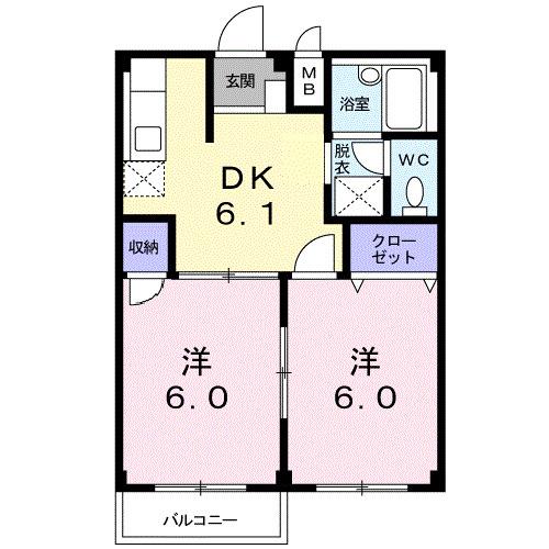 エルディムチェリー(2DK/2階)の間取り写真