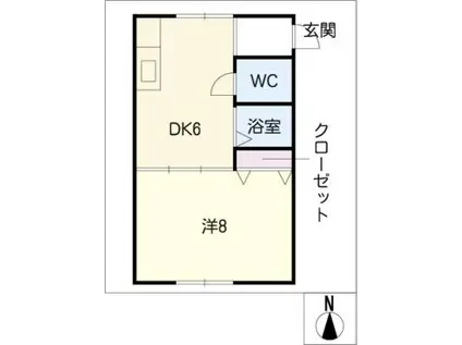 第2美水(1DK/2階)の間取り写真