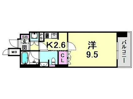 リーガル神戸三宮フラワーロード(1K/9階)の間取り写真