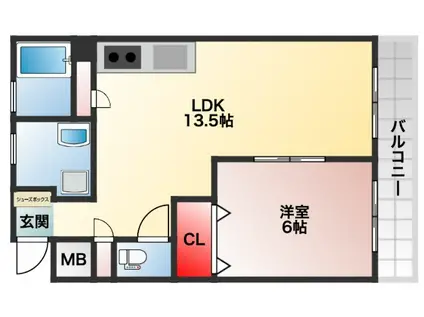新開ビル(1LDK/4階)の間取り写真