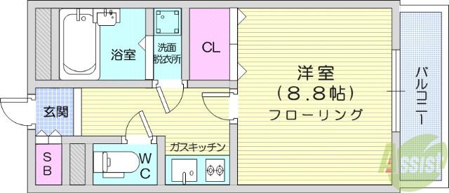 第2サンハイツ台原(1K/3階)の間取り写真