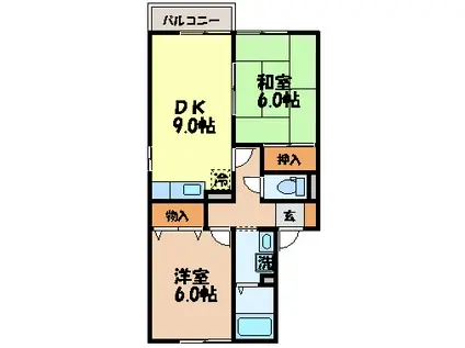 コンフォートたらみA(2DK/1階)の間取り写真