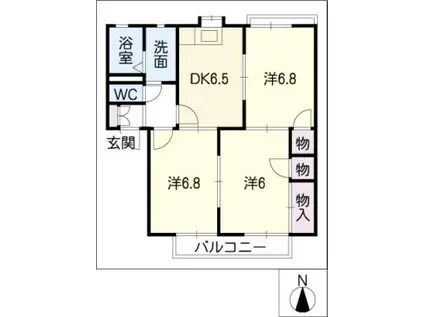 ラ・カーサ D棟(3DK/2階)の間取り写真