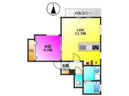サフィオ壱番館(1LDK/2階)の間取り写真