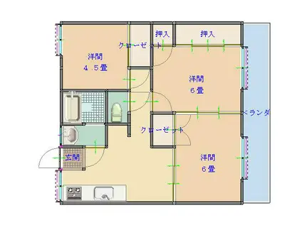 サンアンドグリーン(3DK/1階)の間取り写真