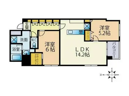 清桜ハイツ(2LDK/6階)の間取り写真