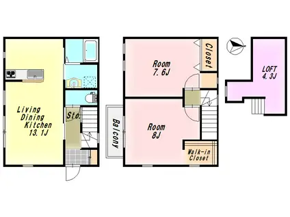 ハミングバード(2LDK/2階)の間取り写真