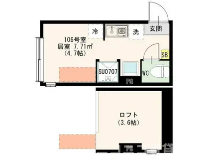 ハーモニーテラス若宮VII(ワンルーム/1階)の間取り写真