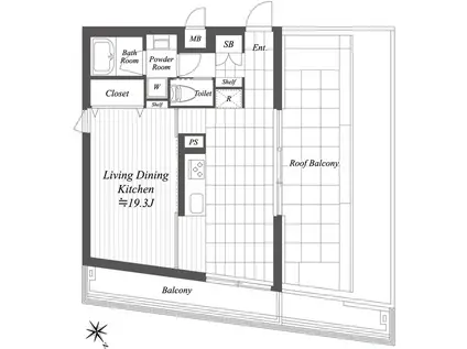 グランデュオ若林V(1LDK/4階)の間取り写真