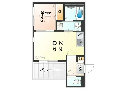 バルダ花園(1DK/1階)の間取り写真