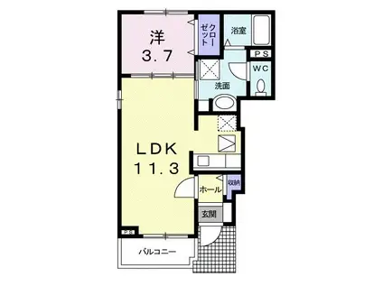 サンシャインB(1LDK/1階)の間取り写真
