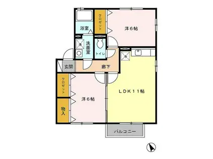 シャルムアイ A・B(2LDK/2階)の間取り写真