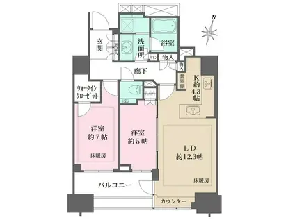 ザ・パークハウス四番町レジデンス(2LDK/10階)の間取り写真