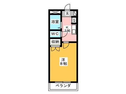 カーサU(1K/3階)の間取り写真