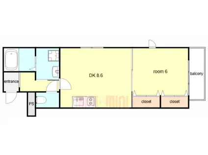 ラクエスタ岡本(1DK/3階)の間取り写真