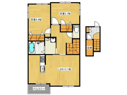 フォレスタ小榑 B(2LDK/2階)の間取り写真