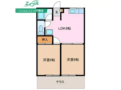 ヴィレッヂ横山 B(2LDK/1階)の間取り写真