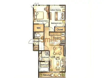 プレミール北長瀬(2LDK/1階)の間取り写真