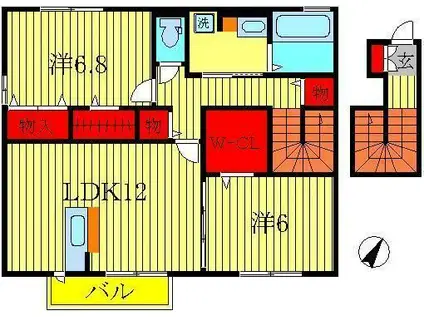 ラ・フルール A(2LDK/2階)の間取り写真