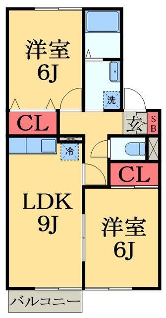 ベルフレールA(2LDK/1階)の間取り写真