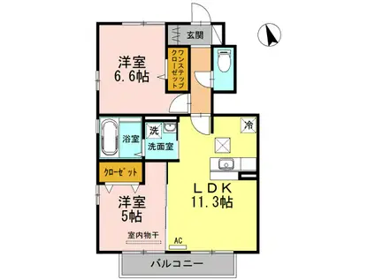 ロン・ラポール D棟(2LDK/1階)の間取り写真
