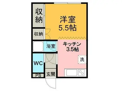 栄徳ハイツ(1K/1階)の間取り写真