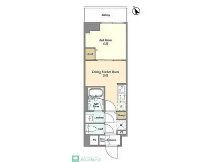 グランカーサ江戸川橋(1DK/4階)の間取り写真