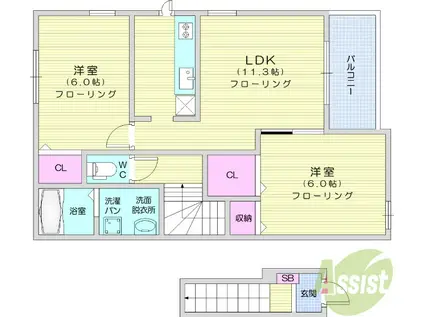 グリチーネ フィオーレ(2LDK/2階)の間取り写真