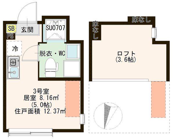 ハーモニーテラス青戸II(ワンルーム/2階)の間取り写真