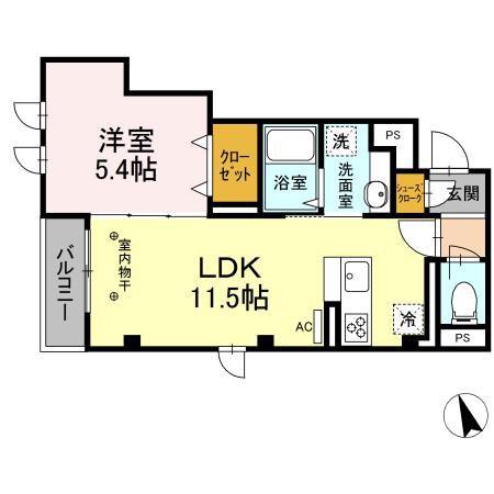 ルシエル恵比寿南(1LDK/2階)の間取り写真