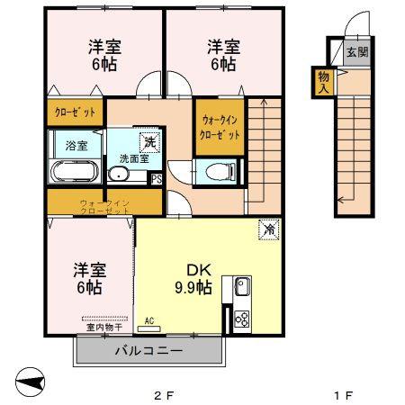 レジーナ富の原(3DK/2階)の間取り写真