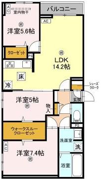 マーレ・カルモ(3LDK/2階)の間取り写真