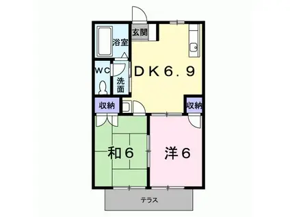 スカイハイツ木屋瀬(2DK/1階)の間取り写真