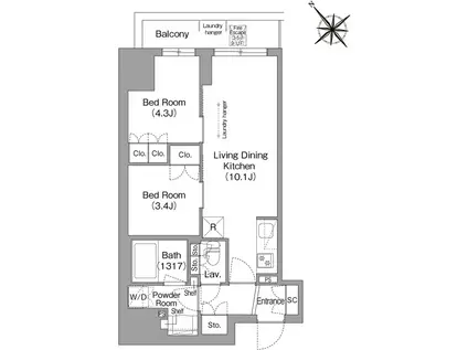 コンフォリア・リヴ東池袋(2LDK/4階)の間取り写真