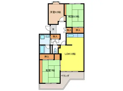 グリーンハイツ鷺山(3LDK/3階)の間取り写真