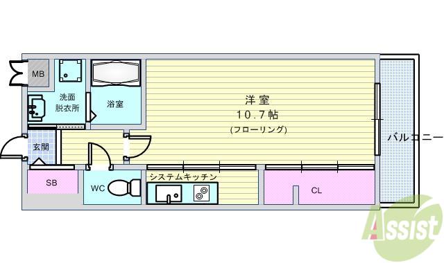 エターナル緑丘(ワンルーム/2階)の間取り写真