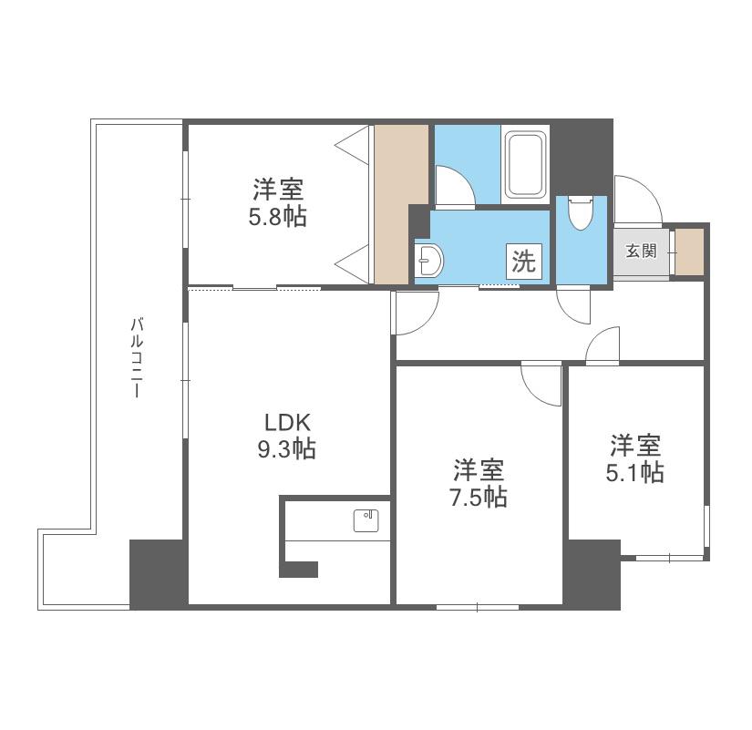 PARTIRES17(3DK/6階)の間取り写真