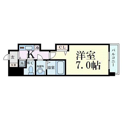 プレサンス谷町キャトル(1K/13階)の間取り写真