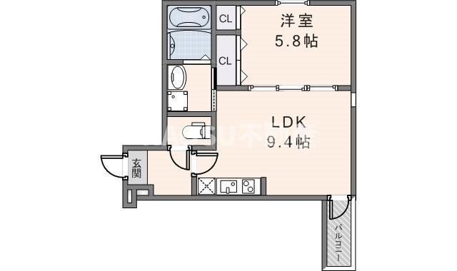 フジパレス瓜生堂III番館(1LDK/1階)の間取り写真