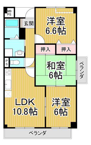 エーデル雲雀丘三番館(3LDK/3階)の間取り写真