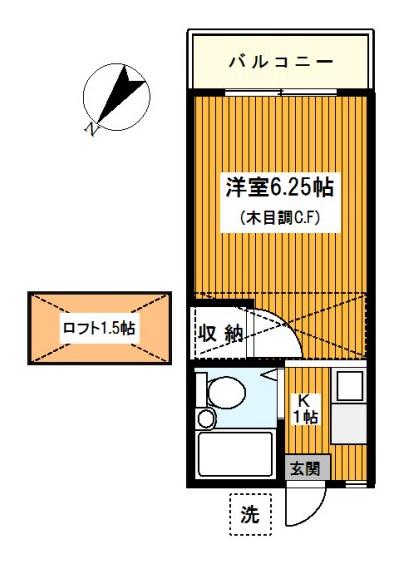ドミールふなやま(1K/2階)の間取り写真