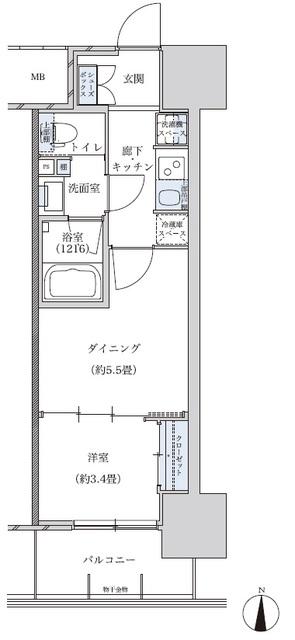 パークアクシス名古屋山王(1DK/5階)の間取り写真