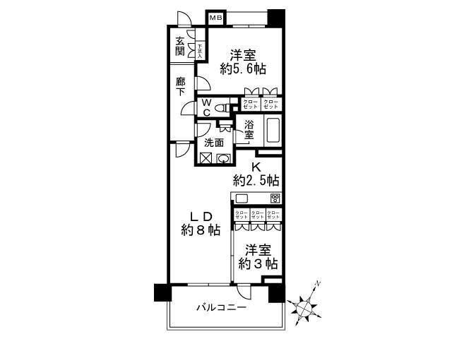 クリオ横浜杉田(2LDK/3階)の間取り写真