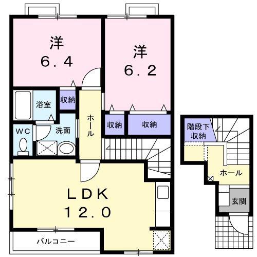 ヴェルレージュ(2LDK/2階)の間取り写真