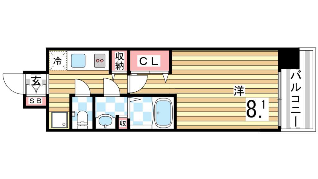 W-STYLE神戸II(1K/2階)の間取り写真