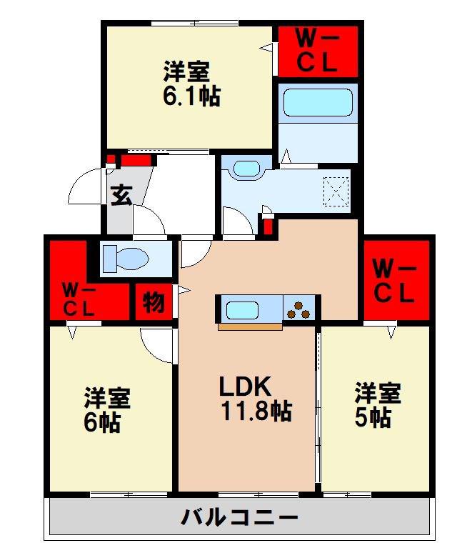 グランコートウインズ(3LDK/3階)の間取り写真
