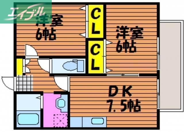 えとあシティE棟(2DK/1階)の間取り写真