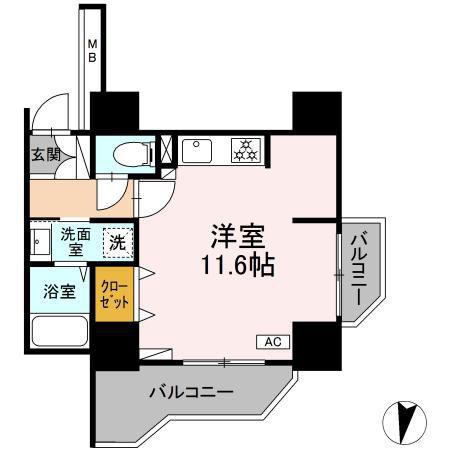 コラム神泉(ワンルーム/1階)の間取り写真
